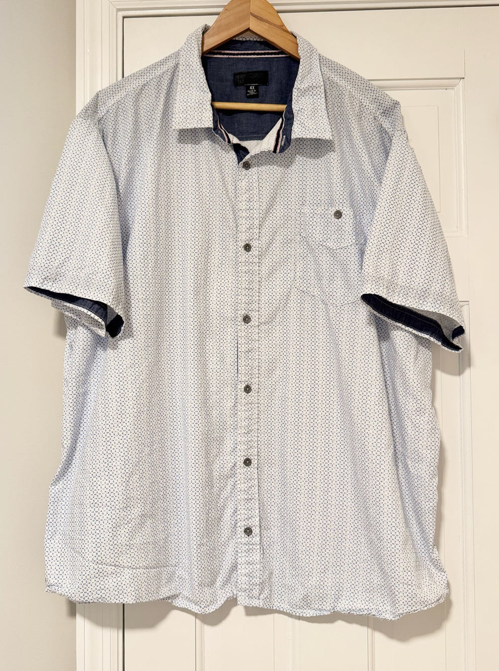 Steve's Jeans 100% Cotton Geometric Dot Short Sleeve Shirt White & Navy Men's 4X